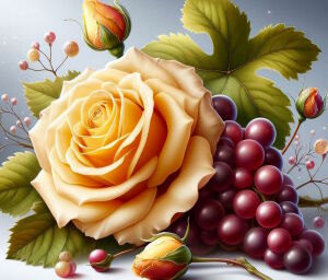 Роза крупная и виноград