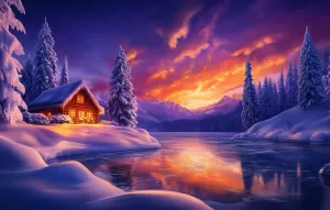 Зимний красный закат