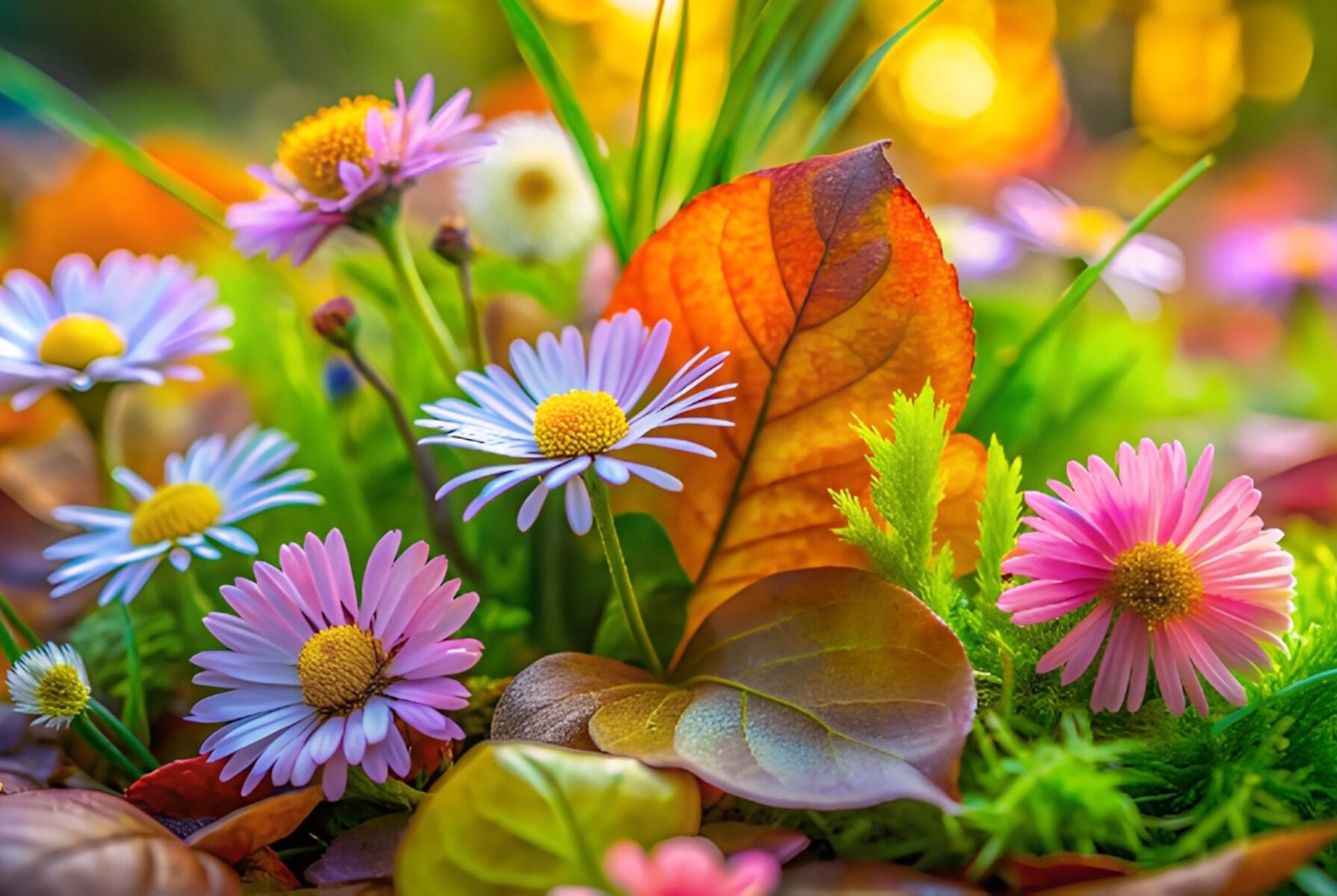 Маргаритки и листочки