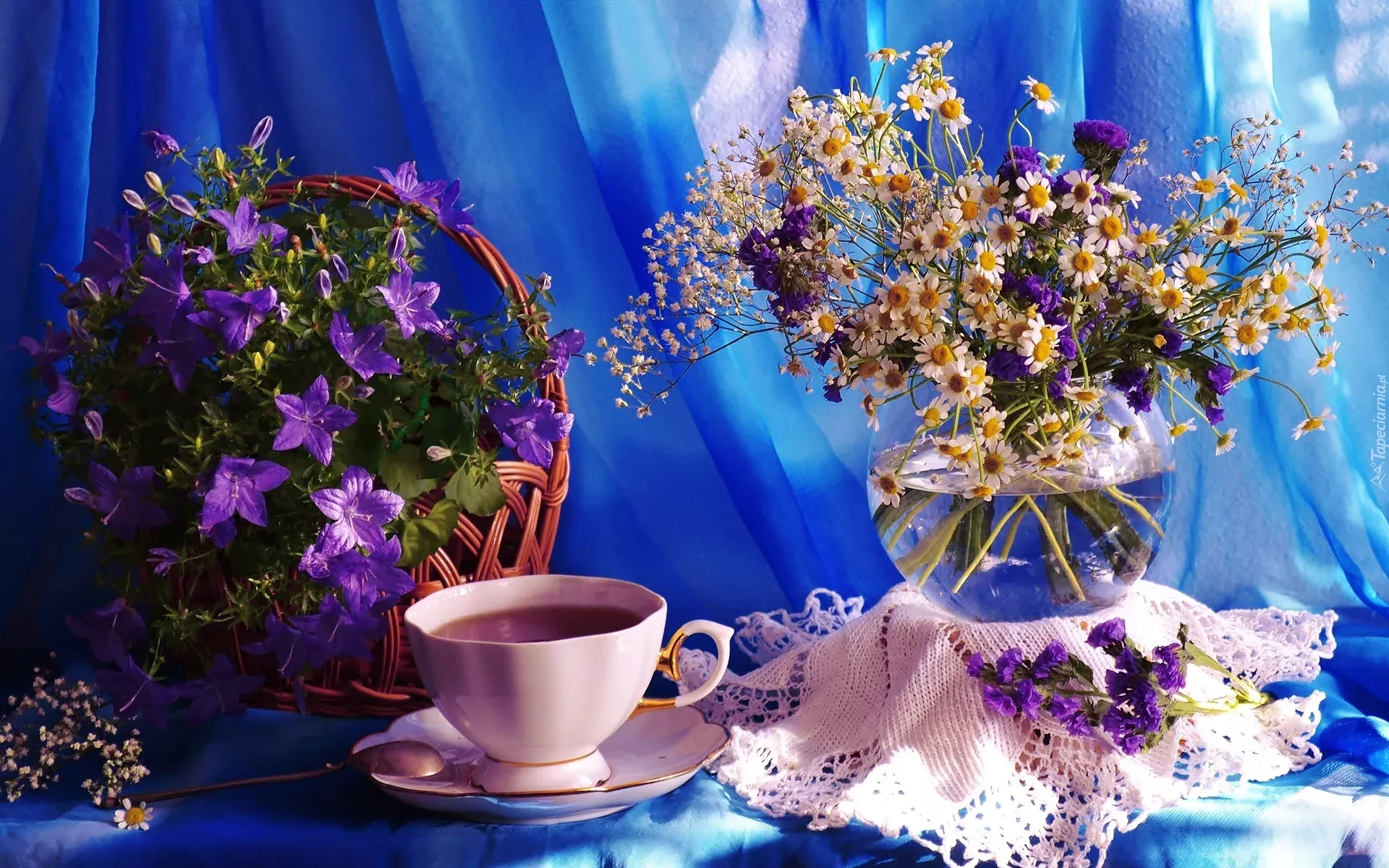 Чай и ромашки и другие цветы