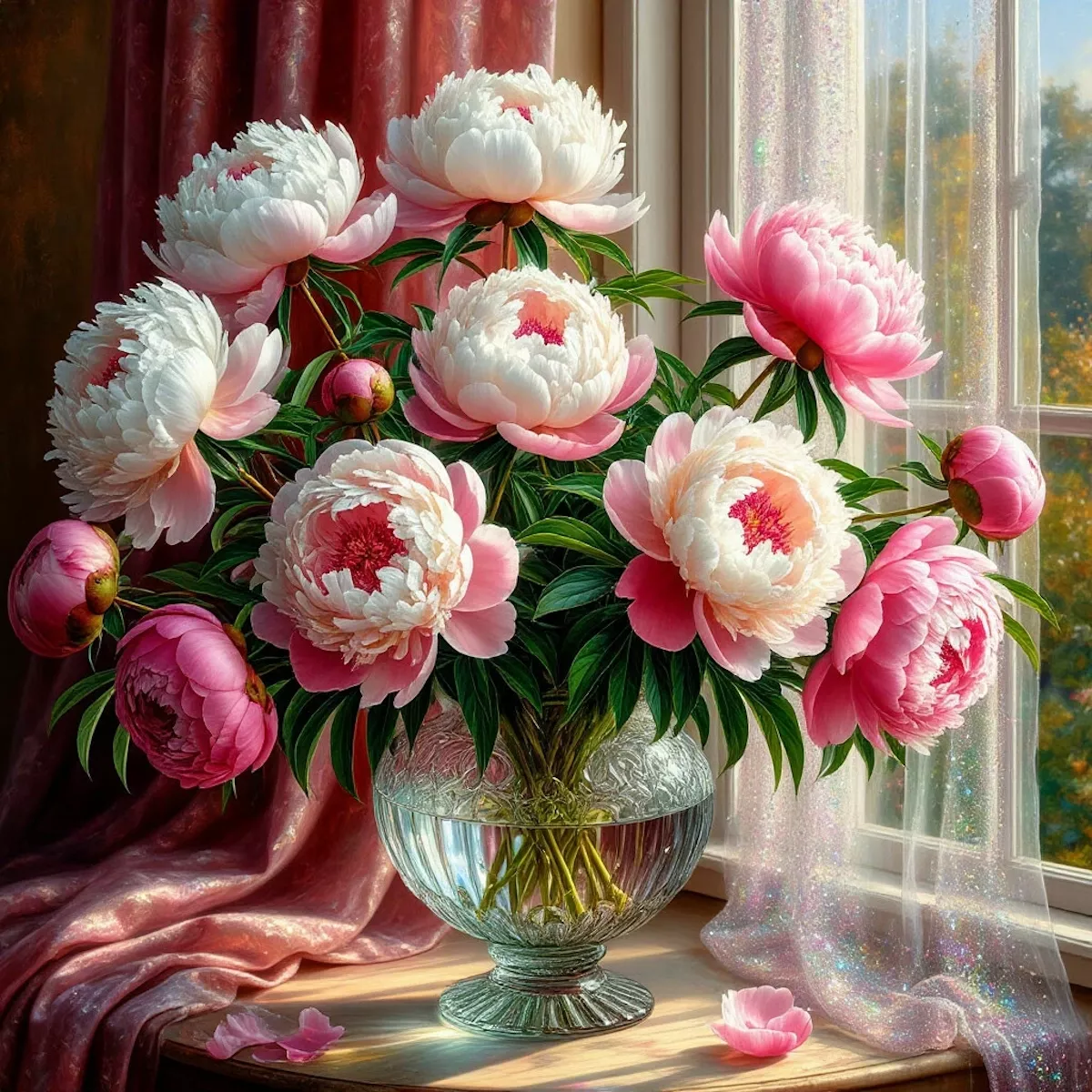 Пионы на окне