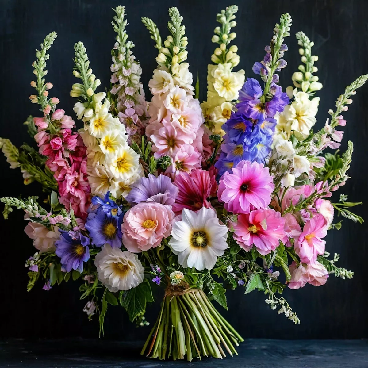 Букет с люпинами и мальвой