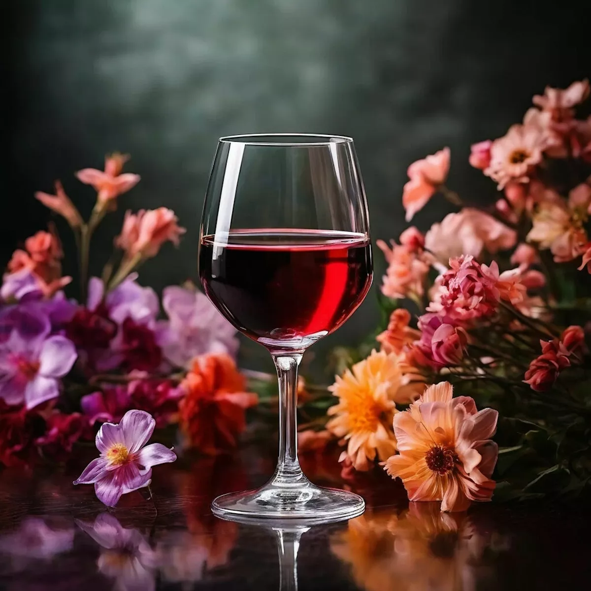 Вино в бокале и цветы
