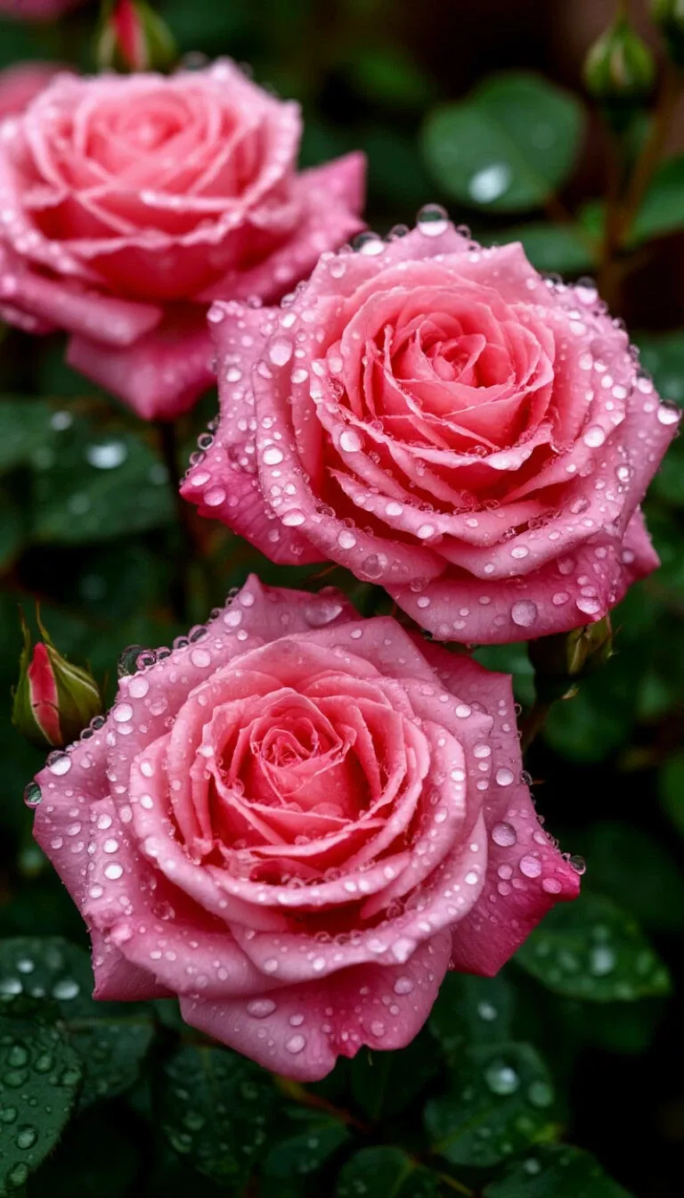 Три розы в каплях