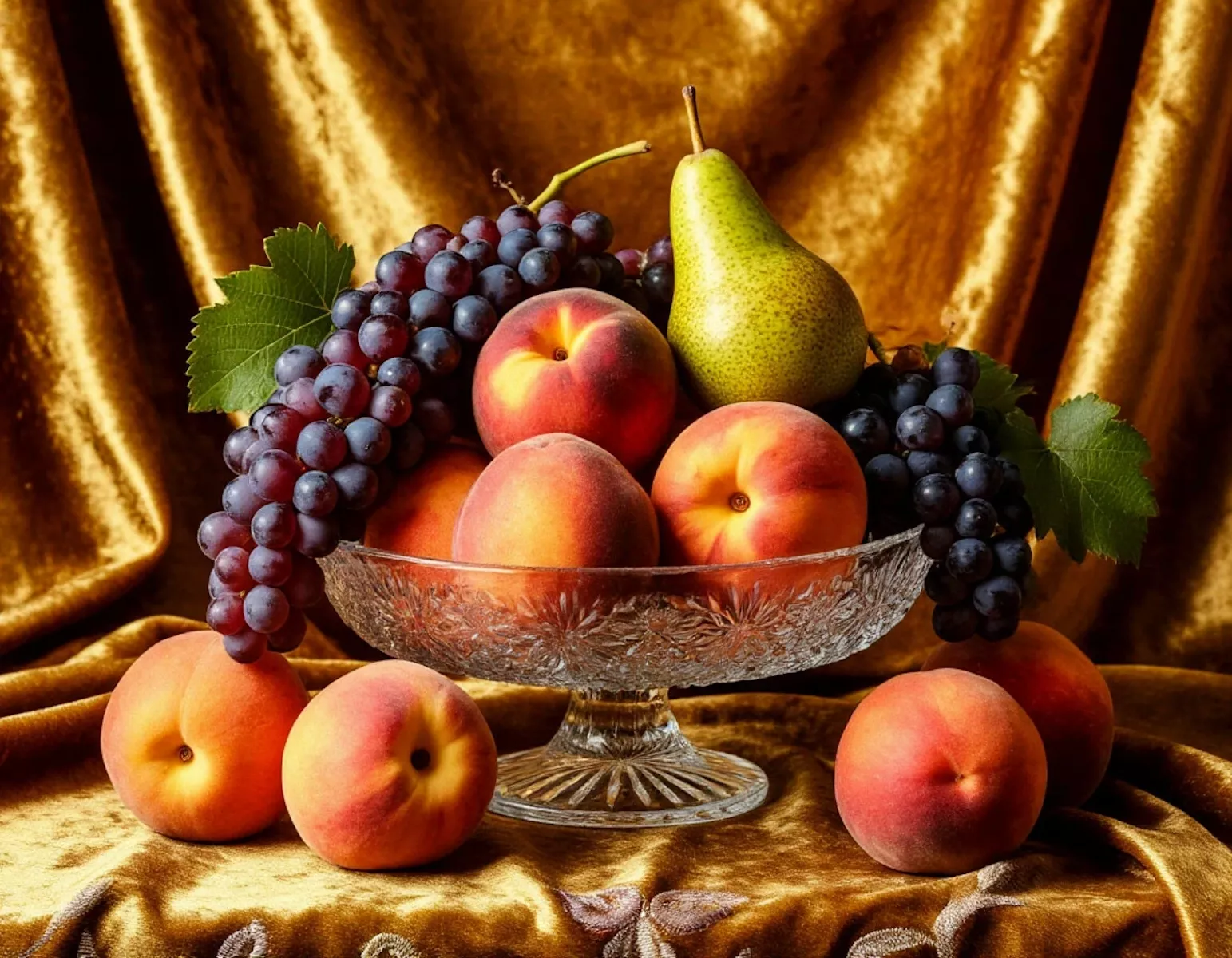 Персики, груша и виноград