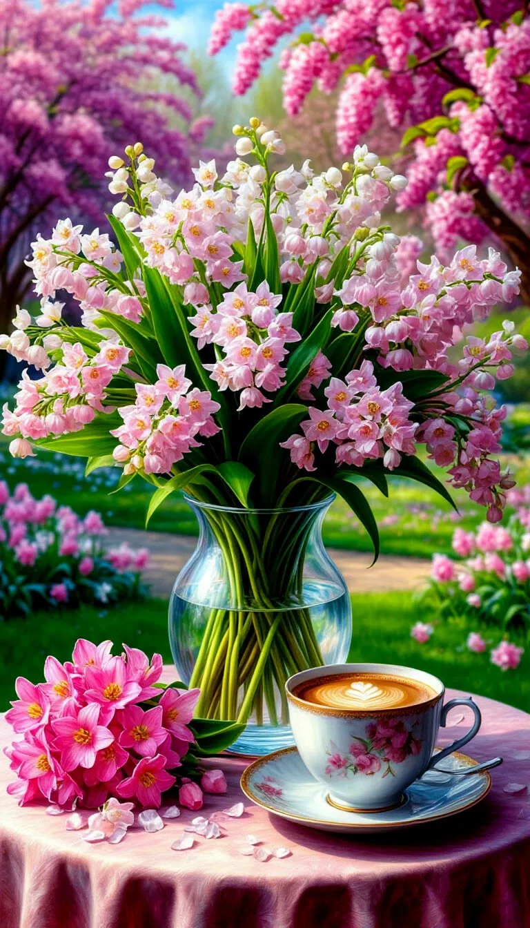 Капучино и цветы в вазе