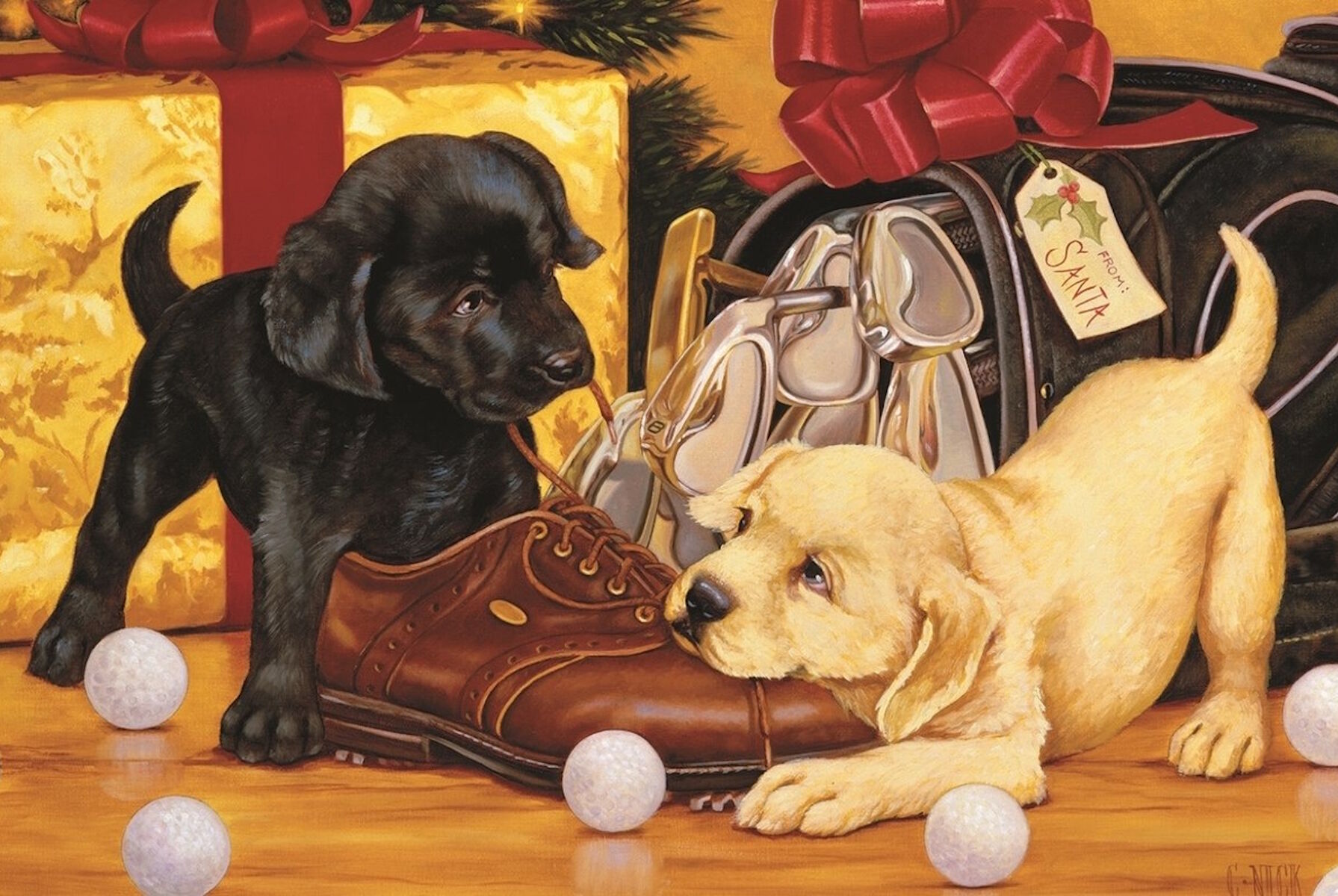 Два щенка и ботинок