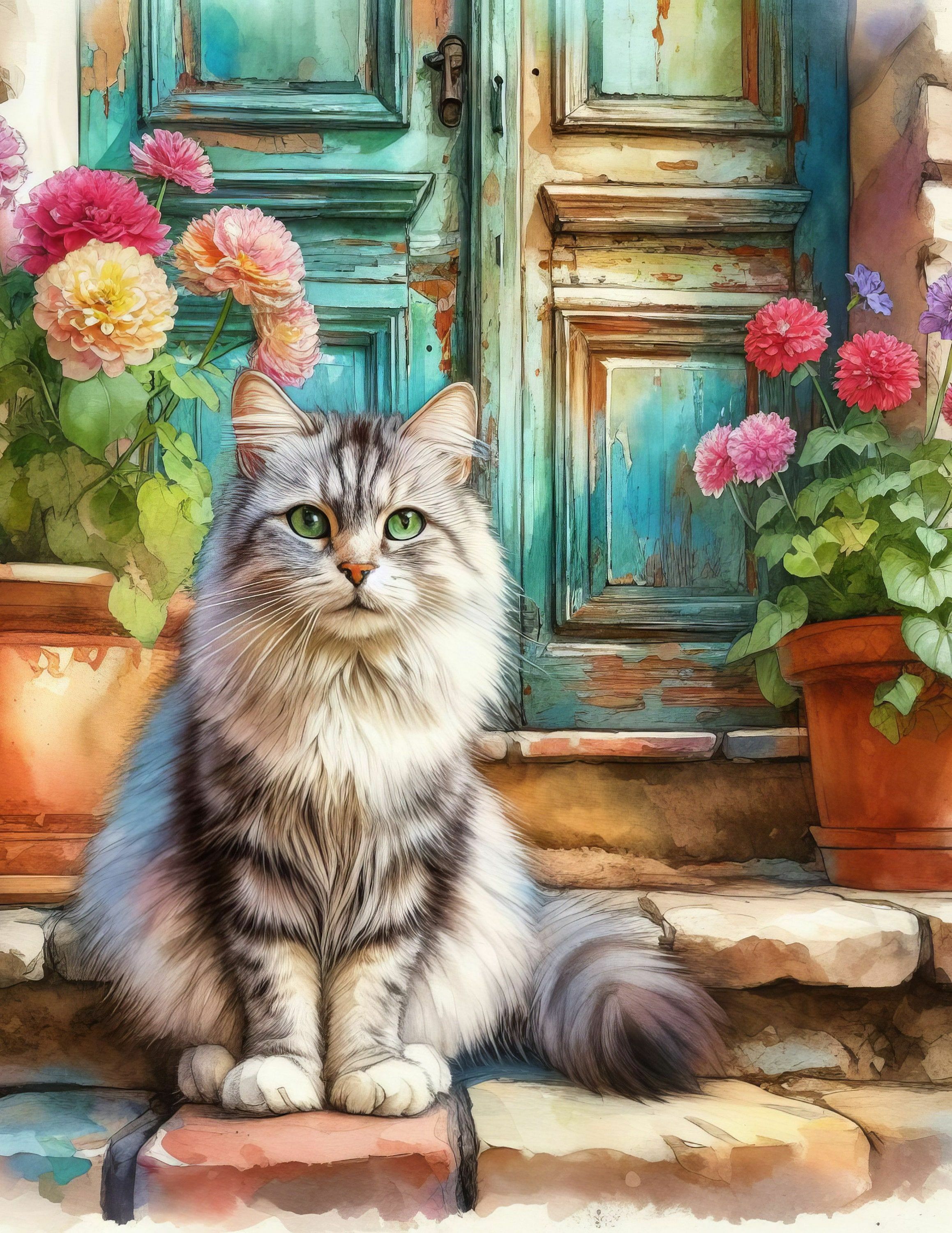 Кошка у старой двери