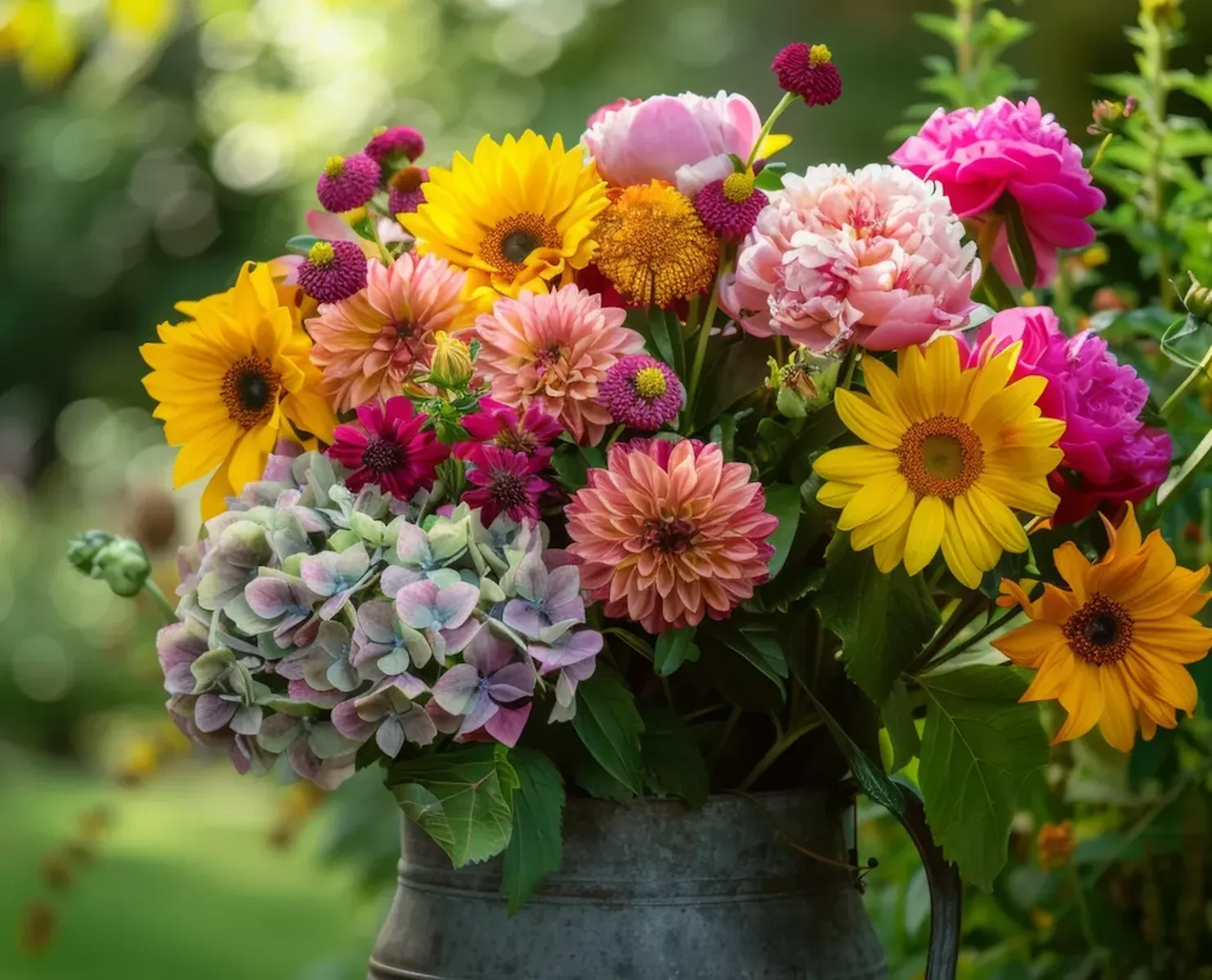 Гортензия и пионы