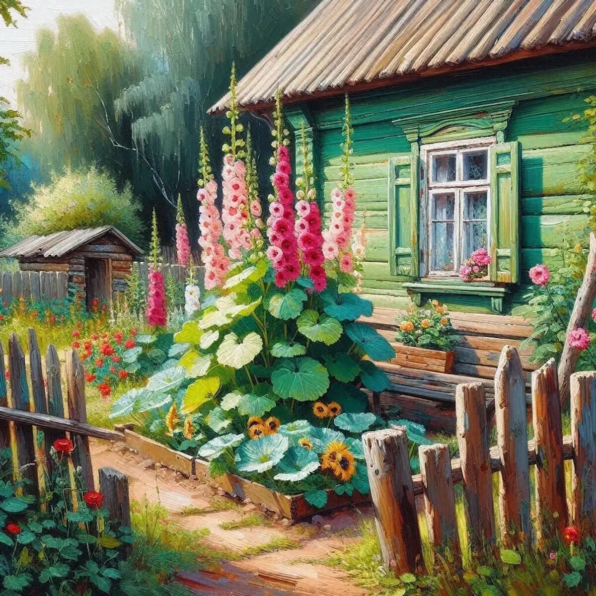 Мальвы во дворе