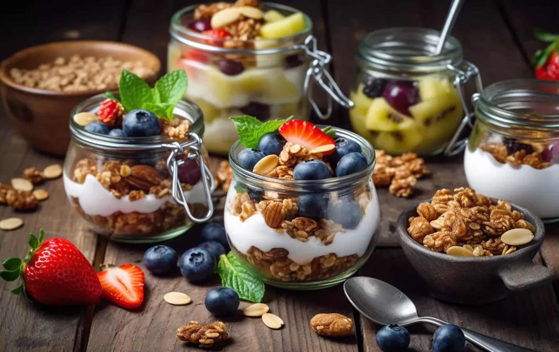 Йогурт с ягодами и орехами