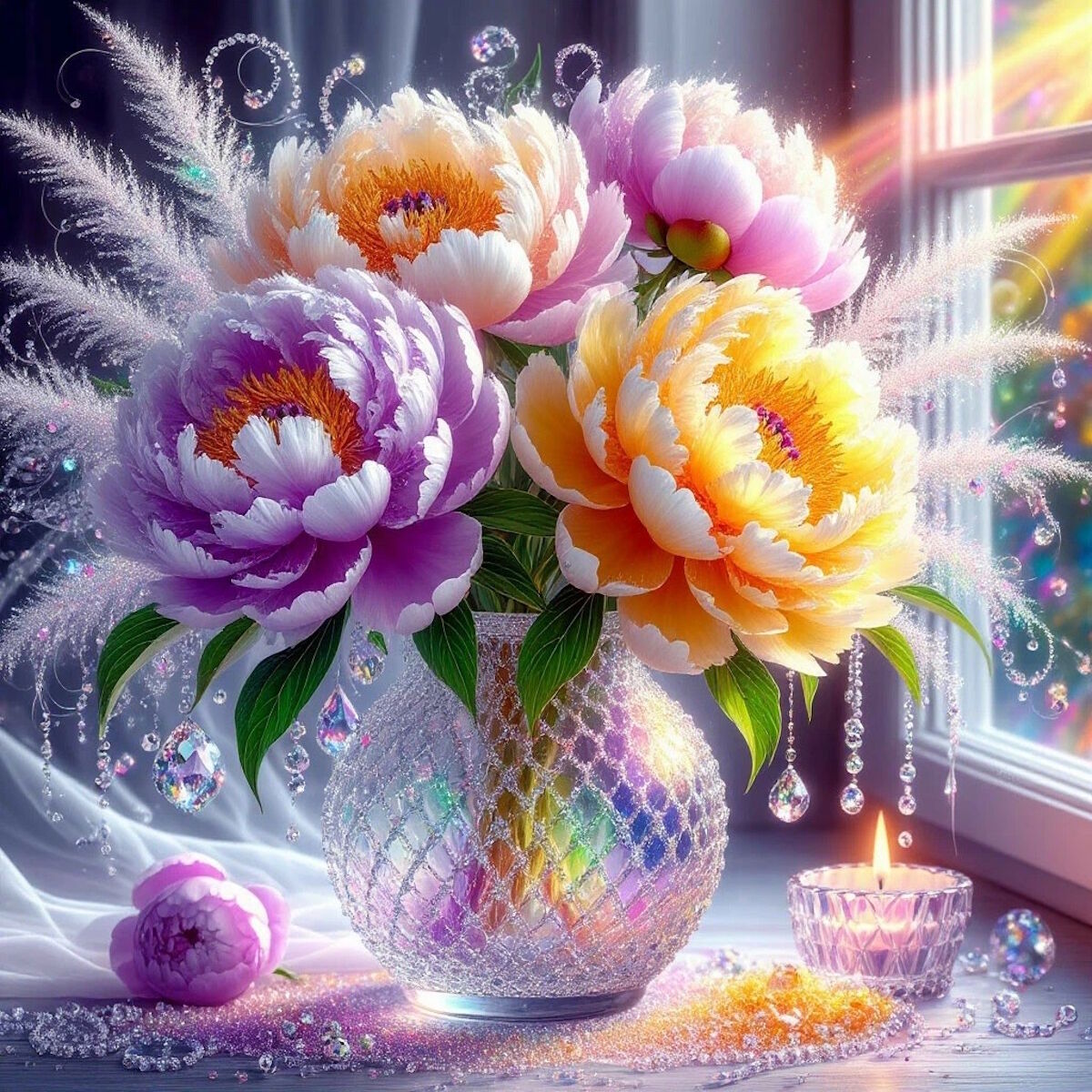 Цветы и хрустальные бусины