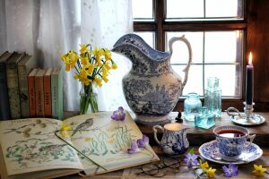 Кувшин, книга и чай