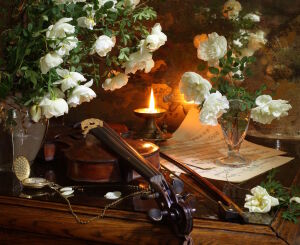 Белые розочки и скрипка