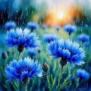 Васильки под дождем