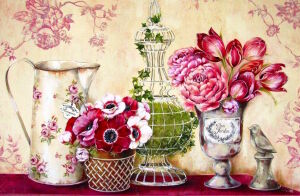 Кувшин, цветы и птичка