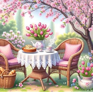 Чаепитие в весеннем саду