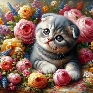 Котенок в розах