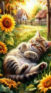 Котенок и подсолнухи