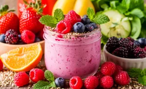 Разные ягоды в десерте