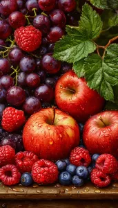 Виноград, яблоки и малина