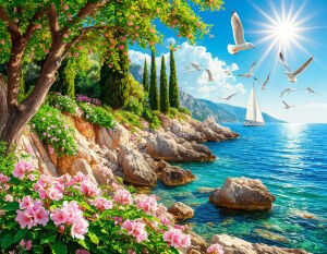 Цветы и чайки