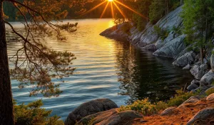 Закат и скальный берег