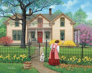 Женщина с собакой у забора