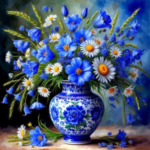 Ромашки и синие колокольчики