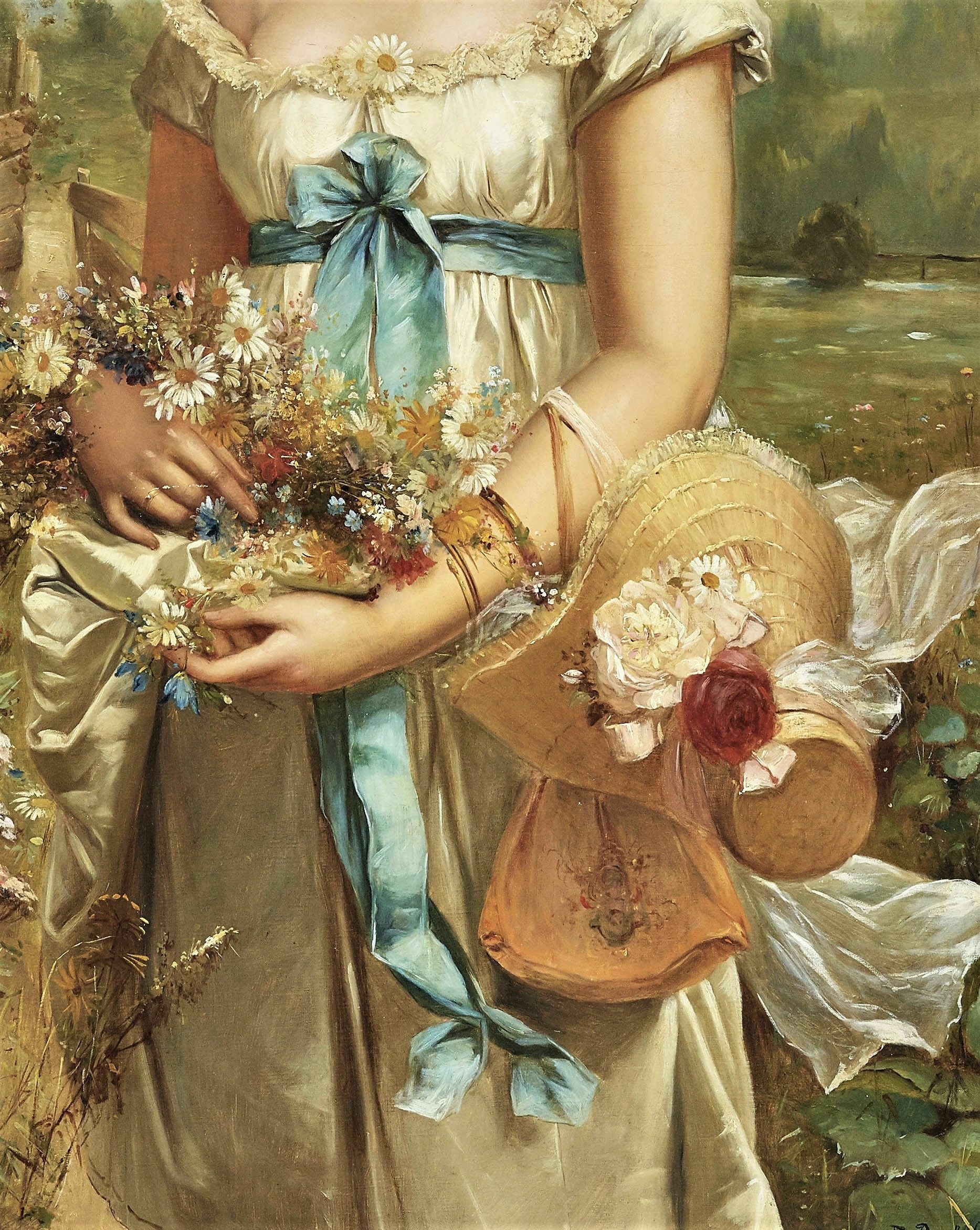 Шляпка и цветы в руках