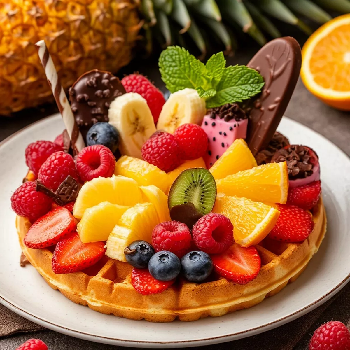 Ягоды и фрукты на вафле