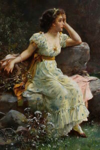 Задумчивая девушка в саду