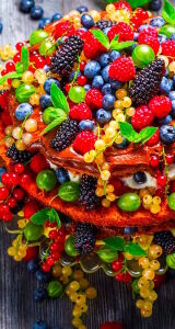 Много ягод на торте
