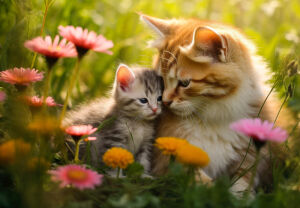 Мама кошка и малыш