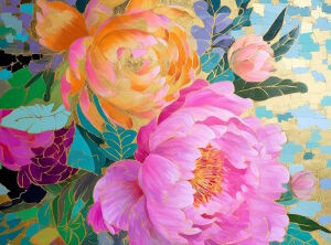 Пионы с золотом