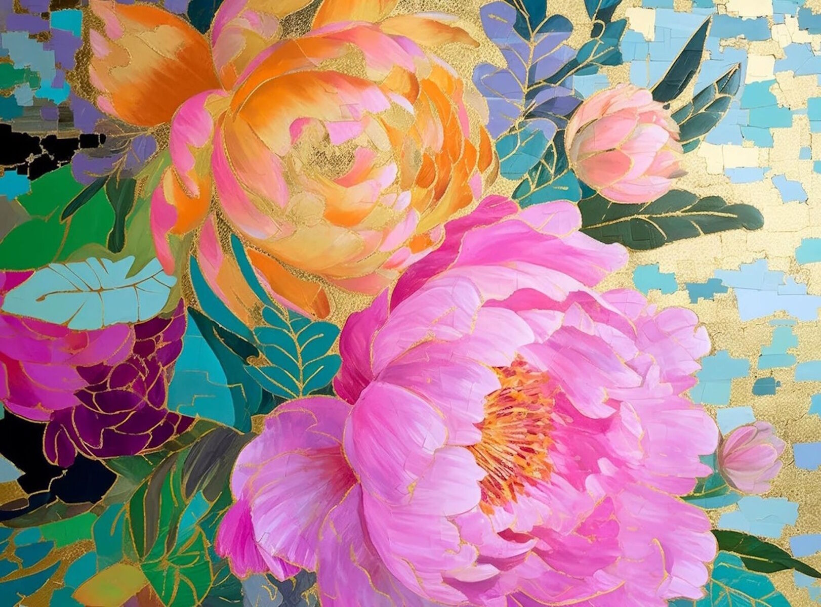 Пионы с золотом