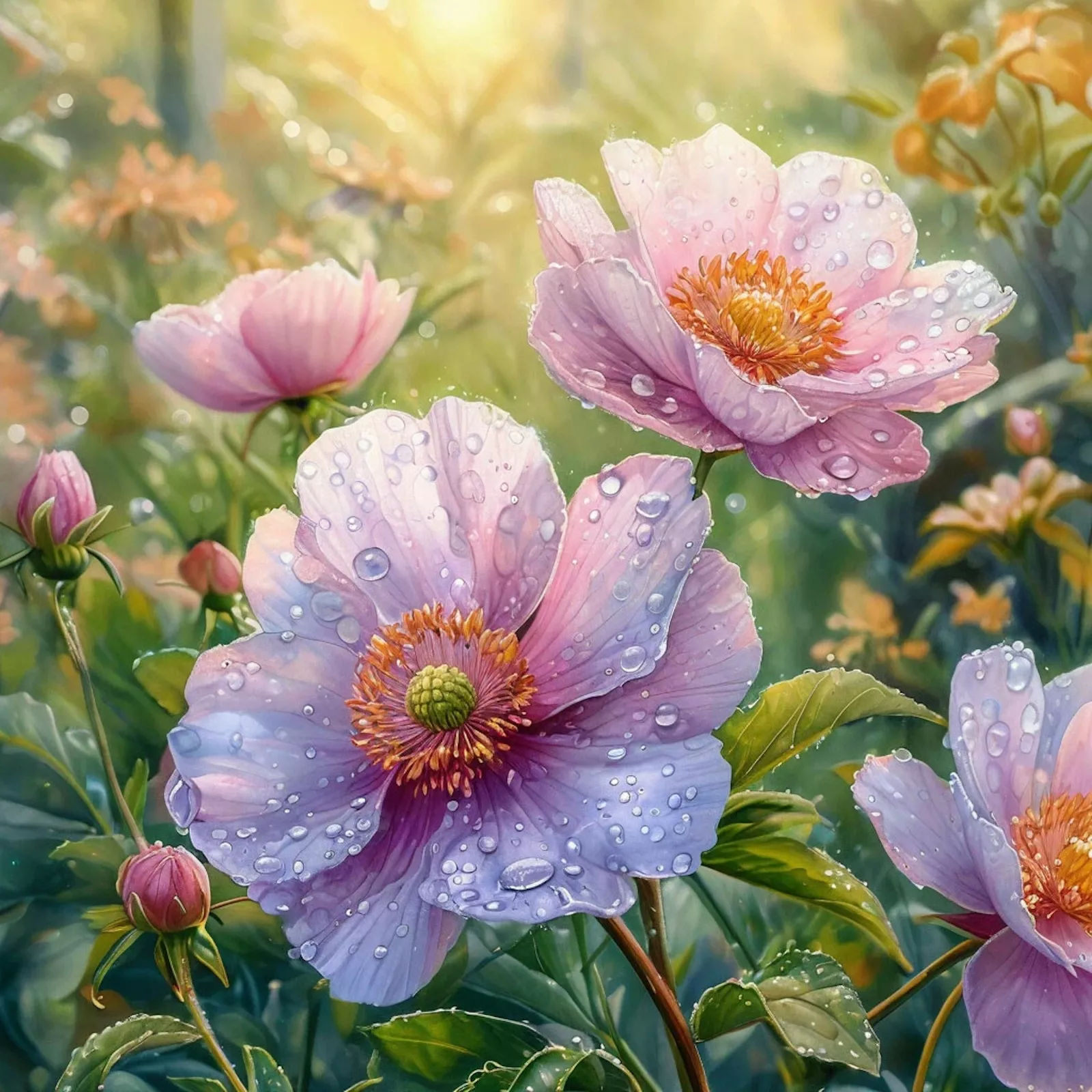 Цветы в капельках росы