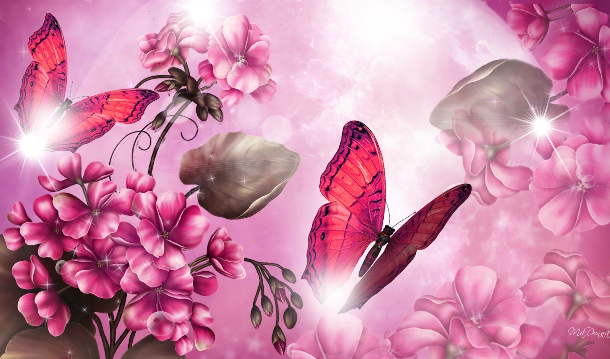 Бабочки и графические цветы