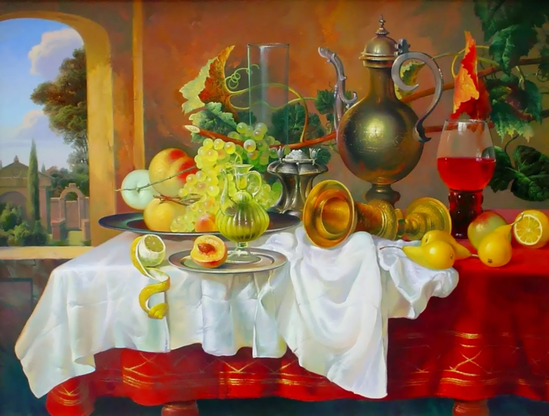 На красной скатерти