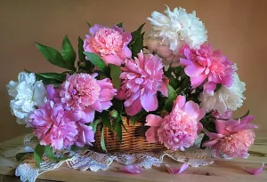 Букет пионов и салфетка