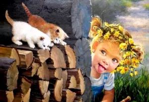 Девочка и котята