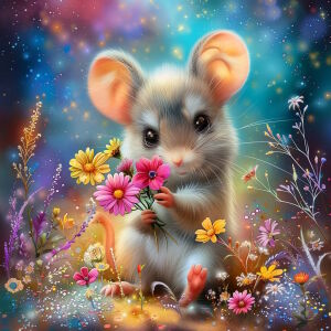Мышонок с цветами