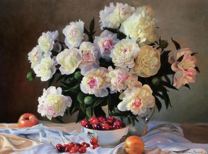 Пионы с черешней