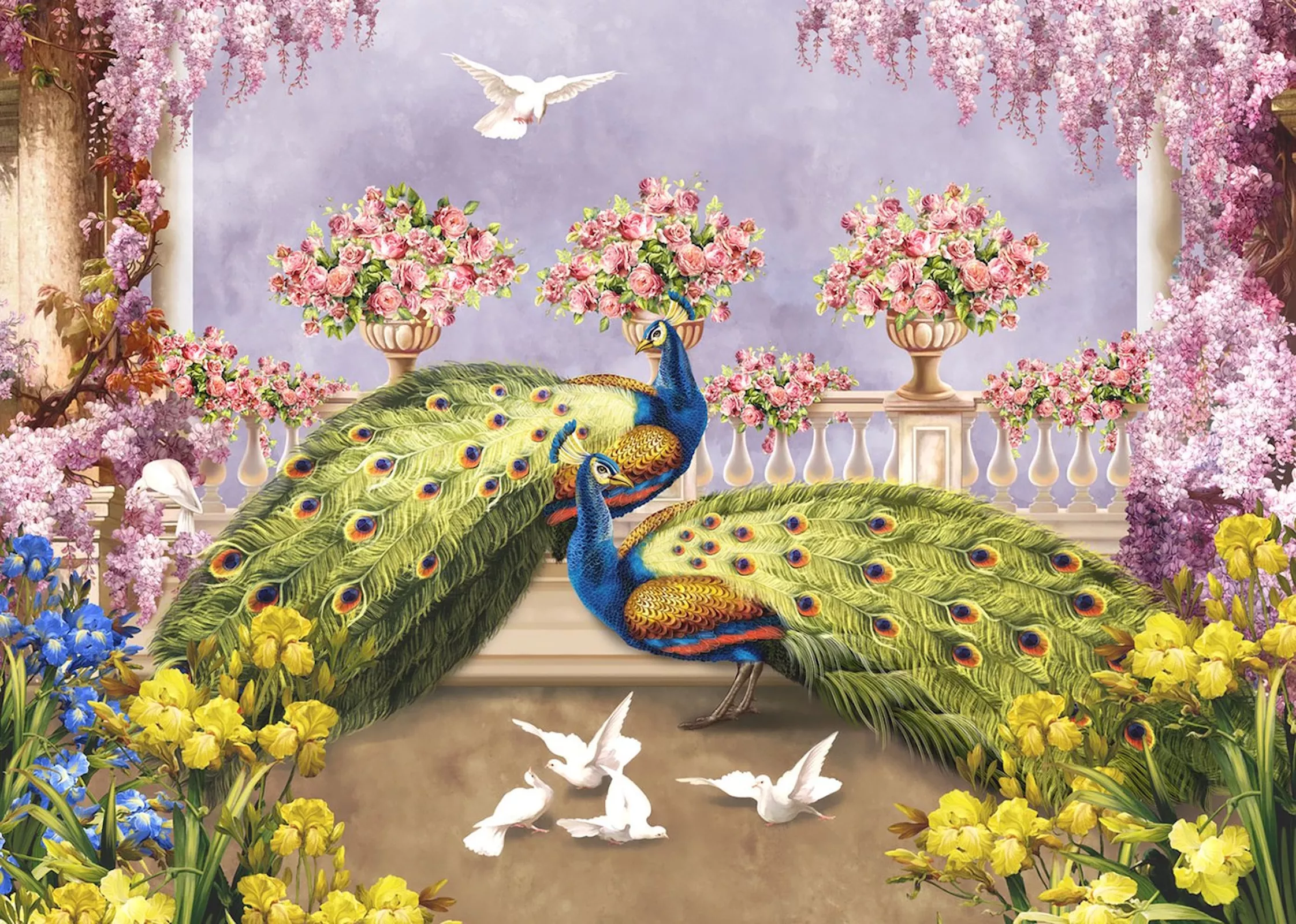 Два павлина на веранде