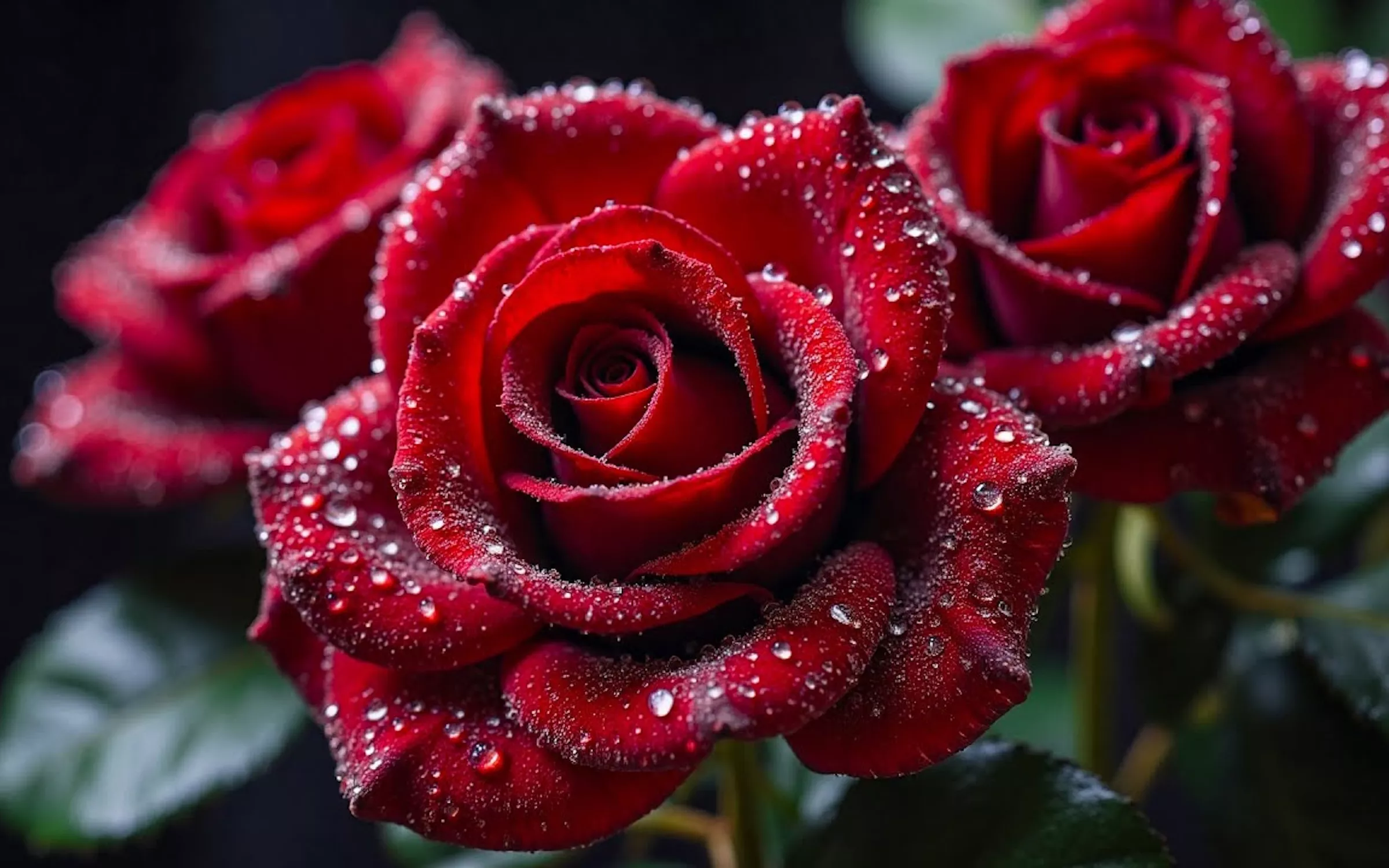 Красные розы с каплями