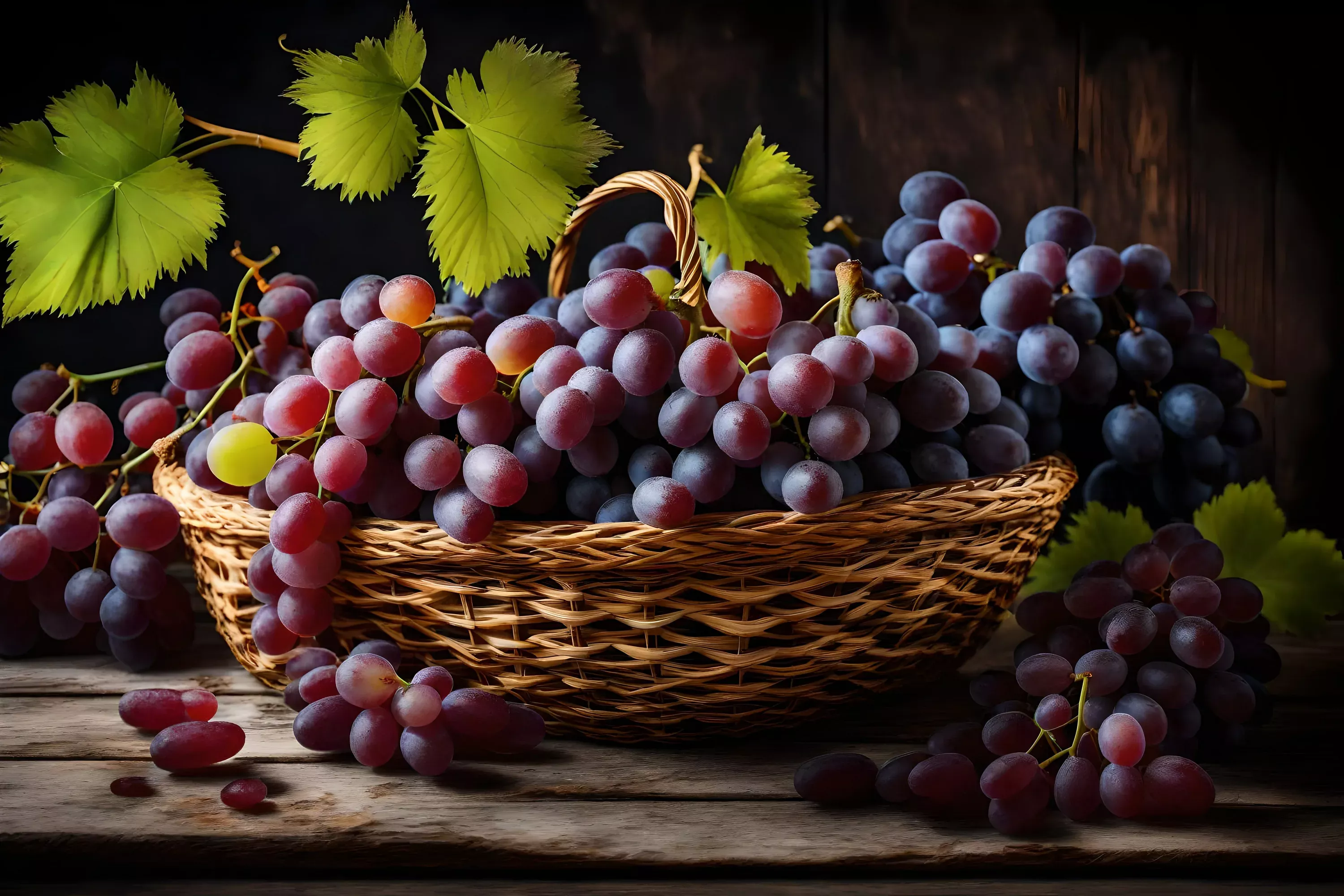 Домашний виноград в корзине