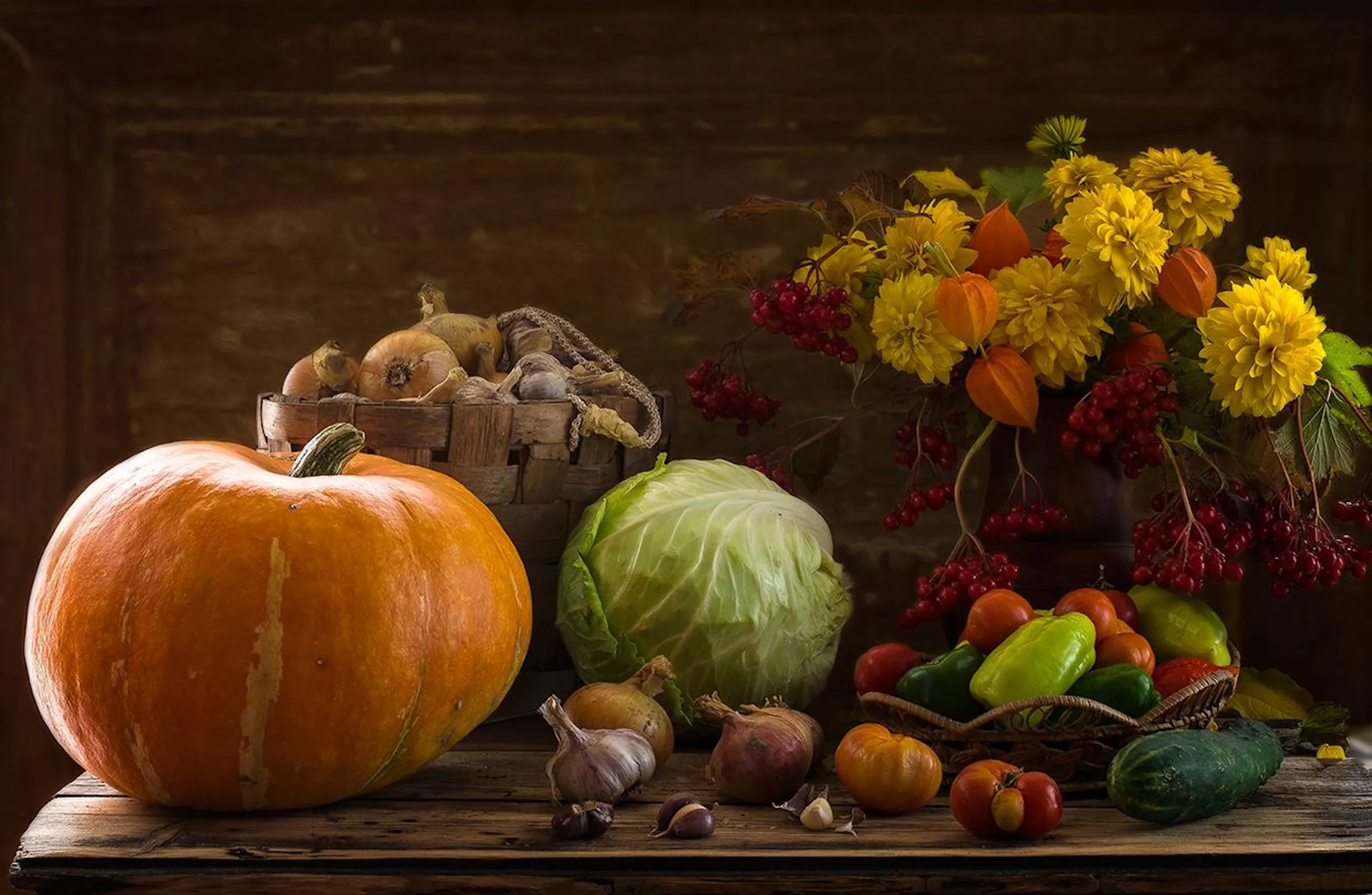 Тыква, букет и овощи