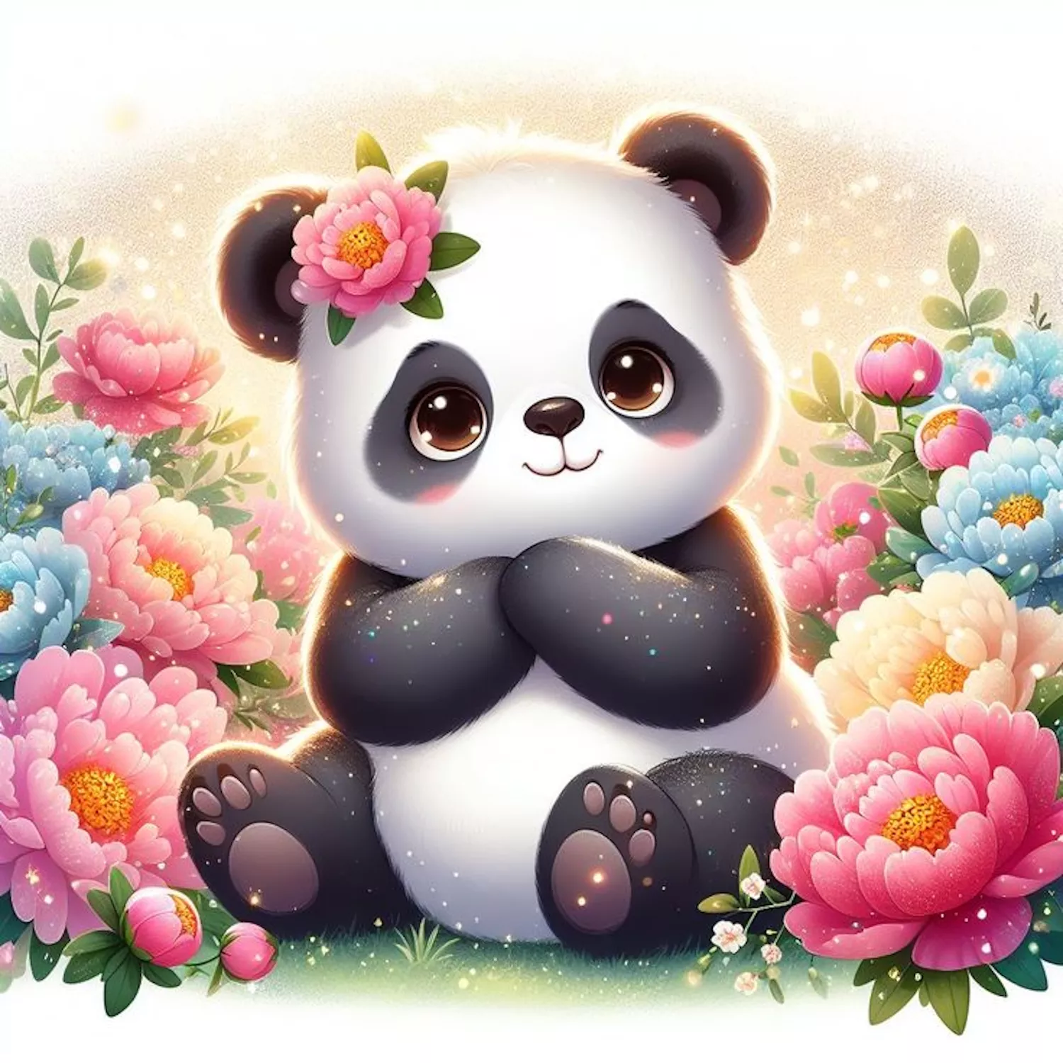 Панда с цветами