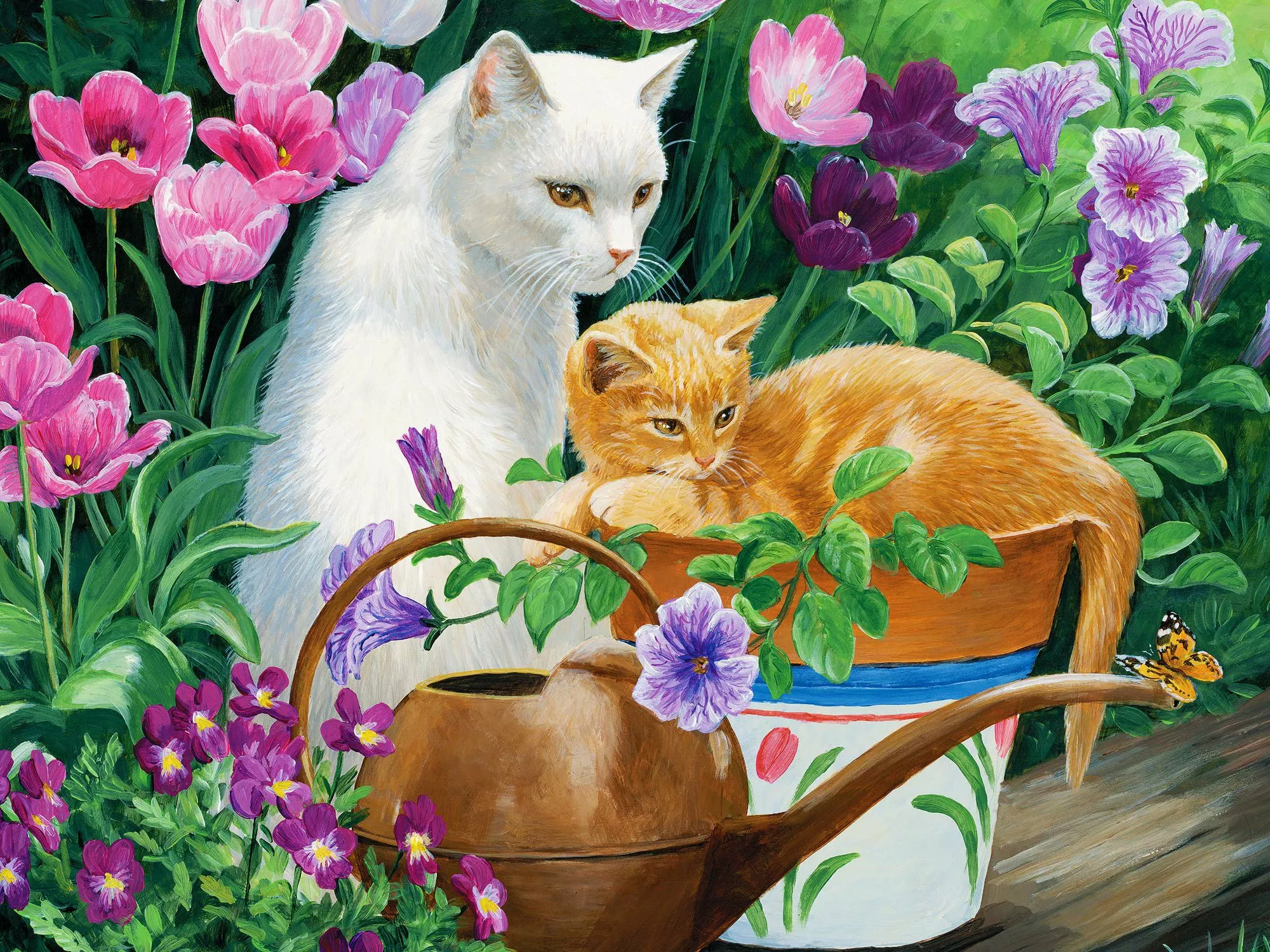 Кошка и рыжий котенок