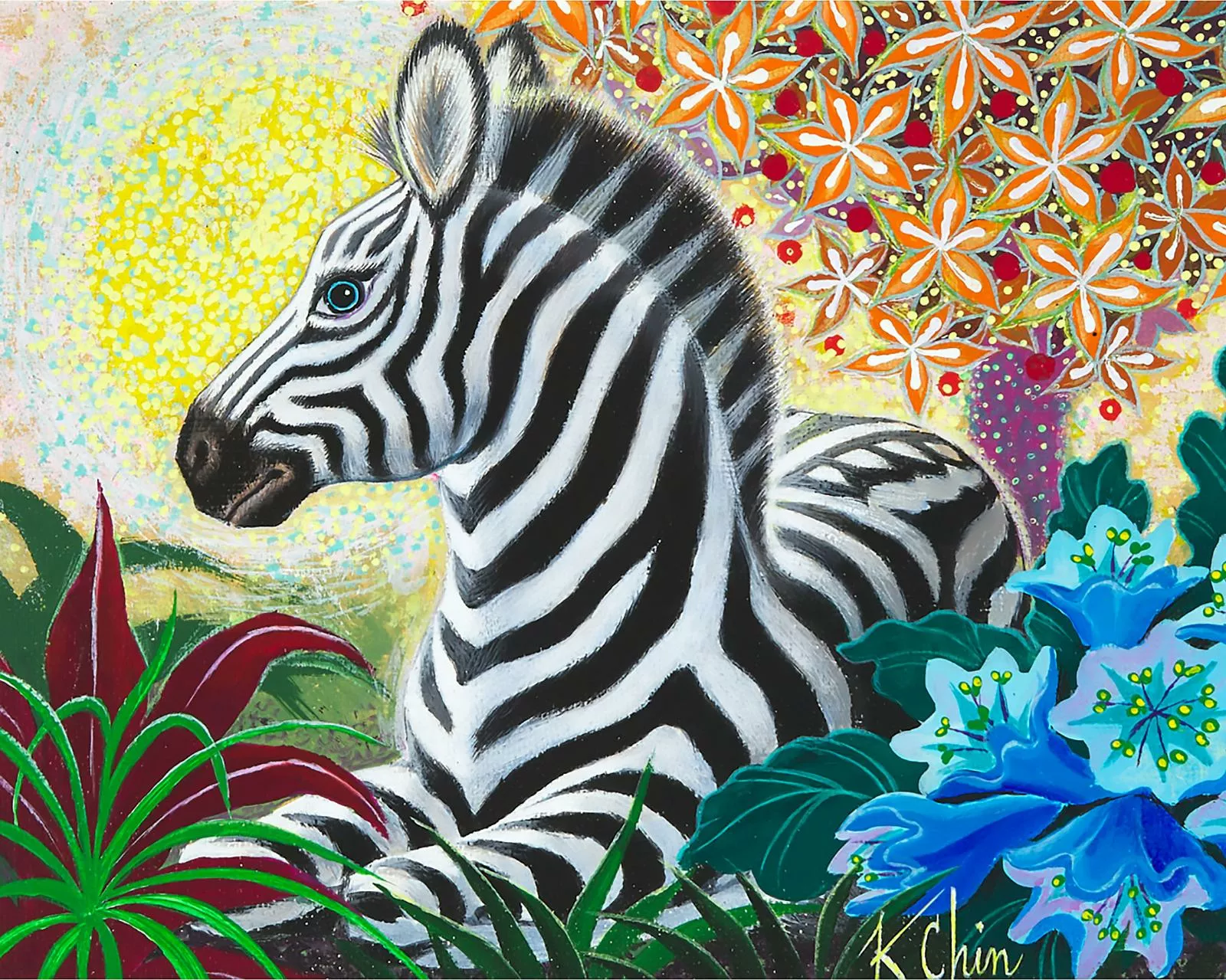 Зебра и цветы